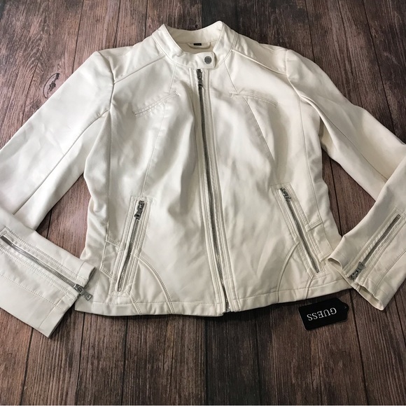 Guess Faux Leather Racer Jacket Size L NWT - Picture 7 of 11